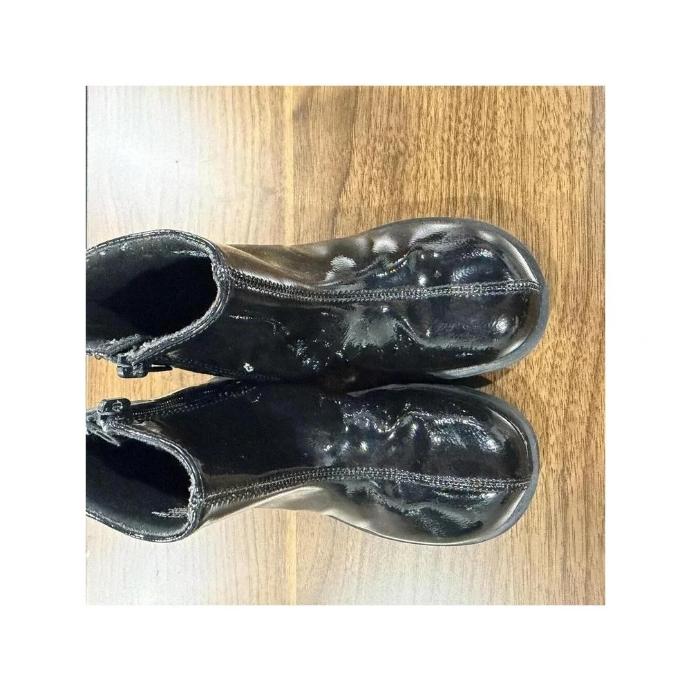 Zara Patent Ankle Boots Toddler Size 7.5 Black Good Side Zip Glossy 6115/630/800